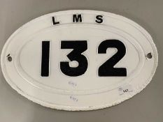 Railway Interest - A large cast iron plaque marked LMS132, 45cm wide