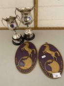 Two Horse of the Year wall plaques together with two further silver plated trophies