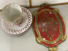 Gilt finish serving tray, jardiniere and bowl