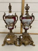 Pair of continental porcelain and metal mounted garniture vases