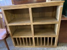 Modern light oak open fronted shelf unit, 112cm wide