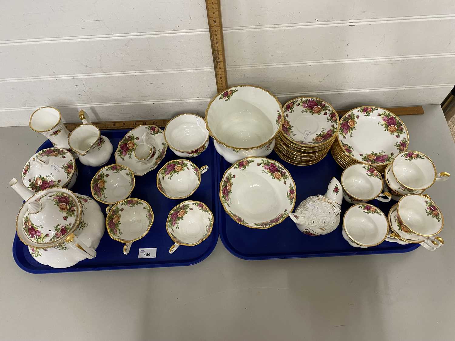 Two trays of Royal Albert Old Country Roses tea and table wares