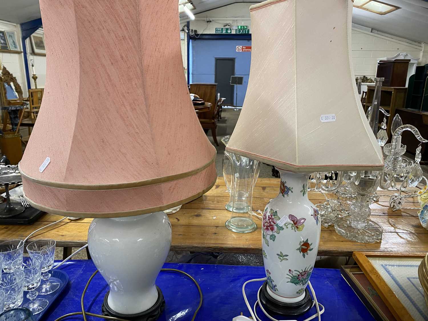 Two modern ceramic based table lamps