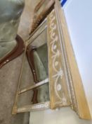 Modern triple panel over mantel mirror in gilt effect frame, 132cm wide