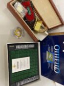 Box of various assorted costume jewellery, AA badge and other assorted items together with a boxed