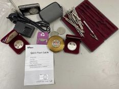 Mixed Lot: Digital camera, various presentation coinage, Los Angeles Olympic medallions, technical