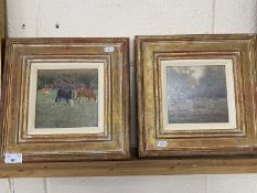 Ann Hart -Two studies of cattle in pasture, oils on board, gilt framed (2)