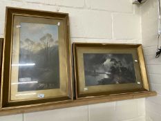 Two late 19th Century chromolithograph prints, river scene and a shepherd with flock