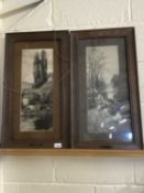 Two late 19th Century monochrome prints, a mill stream and a Derbyshire Dale