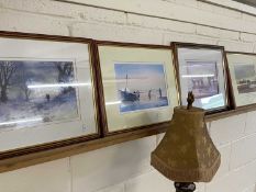 Patrick Durrant - Four studies of various fishing scenes and a country lane, coloured prints, framed