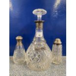 Mixed Lot: Silver mounted decanter and two further jars (3)