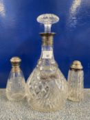 Mixed Lot: Silver mounted decanter and two further jars (3)