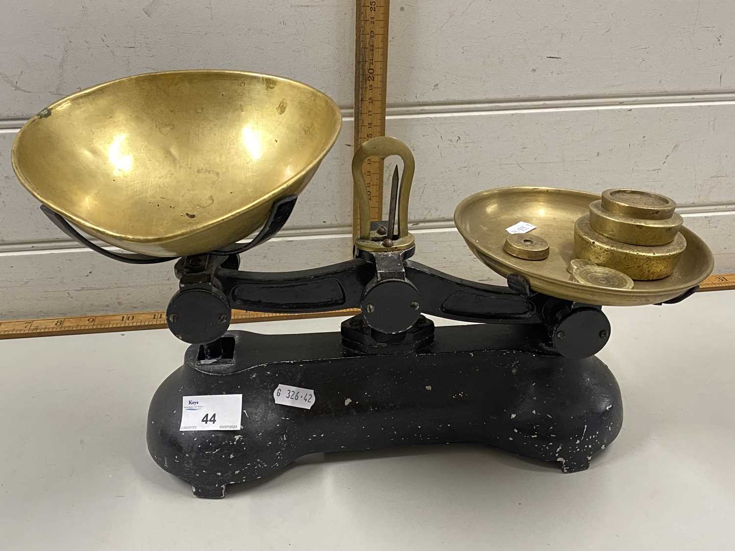 Vintage kitchen scales and weights