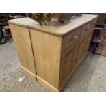 Pair of modern pine three drawer, three door sideboards, 124cm wide