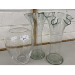 Three various clear glass vases