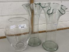 Three various clear glass vases