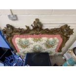 Gilt framed and floral upholstered headboard, 160cm wide