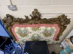 Gilt framed and floral upholstered headboard, 160cm wide