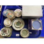 Tray of various mixed items to include Wedgwood Jasper wares, miniature Franklin porcelain bird