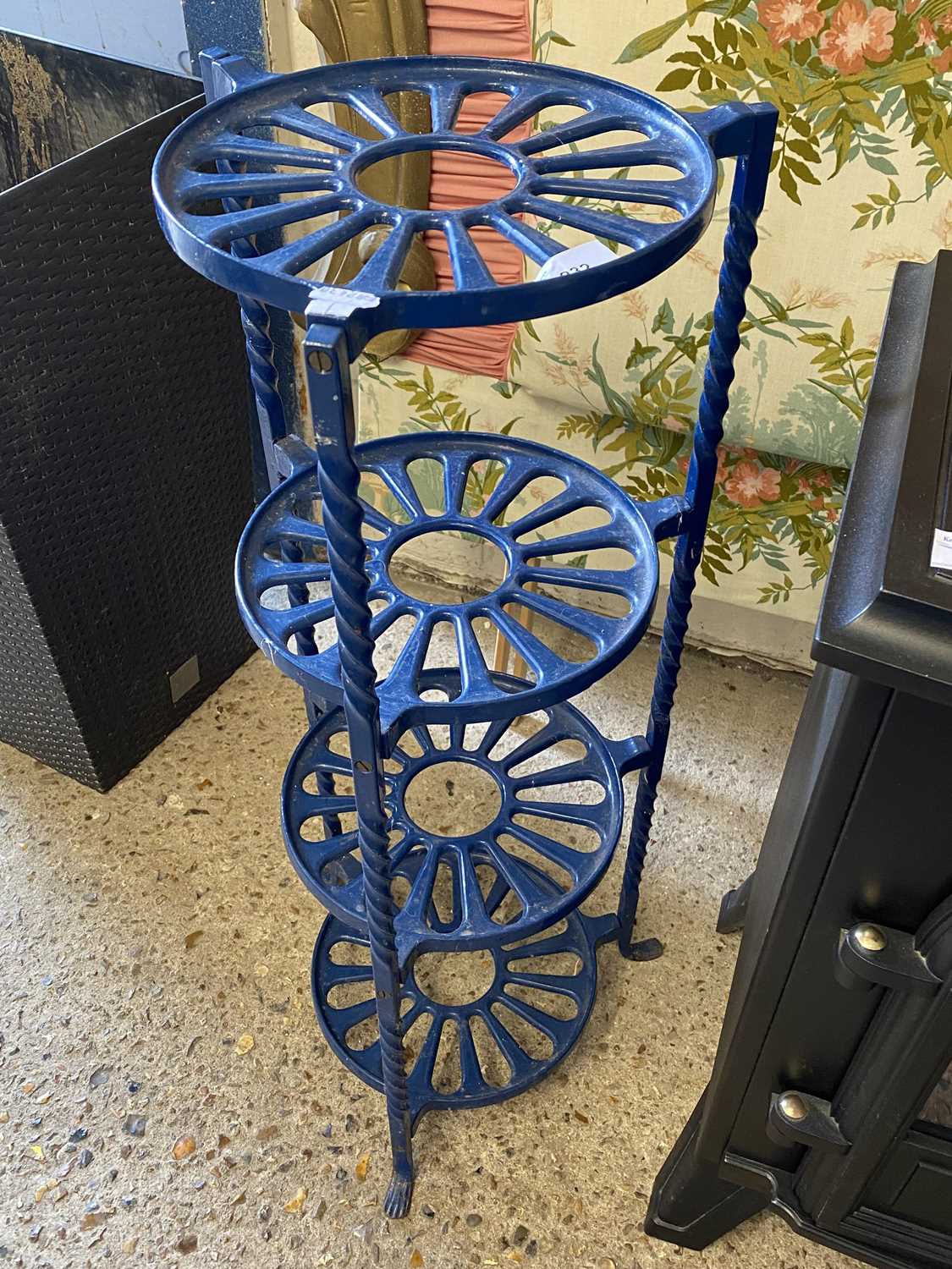 Blue painted iron pot stand