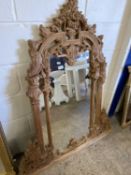 Modern over mantel mirror in floral carved pine frame, 135cm high