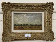 Alfonso Toft - Study of a harvest field, oil on board, set in a foliated moulded frame, 33cm wide