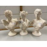 Three small contemporary Greek resin busts