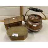 Mixed Lot: Copper kettle together with two further copper and brasses boxes