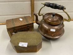 Mixed Lot: Copper kettle together with two further copper and brasses boxes