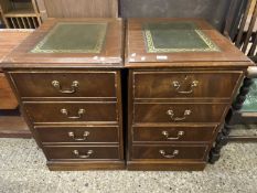 Pair of modern mahogany veneered leather top office filing cabinets