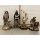 Collection of modern Italian resin and porcelain model birds to include Partridges, Herons, Hawk