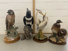 Collection of modern Italian resin and porcelain model birds to include Partridges, Herons, Hawk