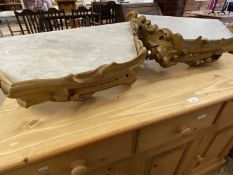 Pair of modern marble topped wall brackets, 64cm wide