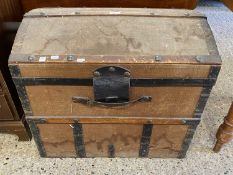 Vintage dome topped trunk labelled for George Perry, Dublin, 69cm wide - lacking interior tray