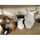 Mixed Lot: Various Portmeirion jugs, assorted vases, pottery model roses