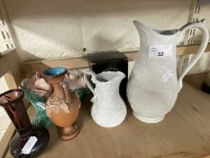 Mixed Lot: Various Portmeirion jugs, assorted vases, pottery model roses