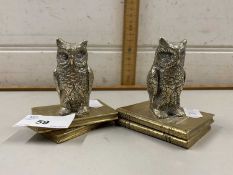 Pair of small owl formed metal paperweights