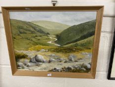 R Lucas - An upland landscape scene, oil on board