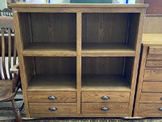 Modern light oak shelf with base drawers, 112cm wide