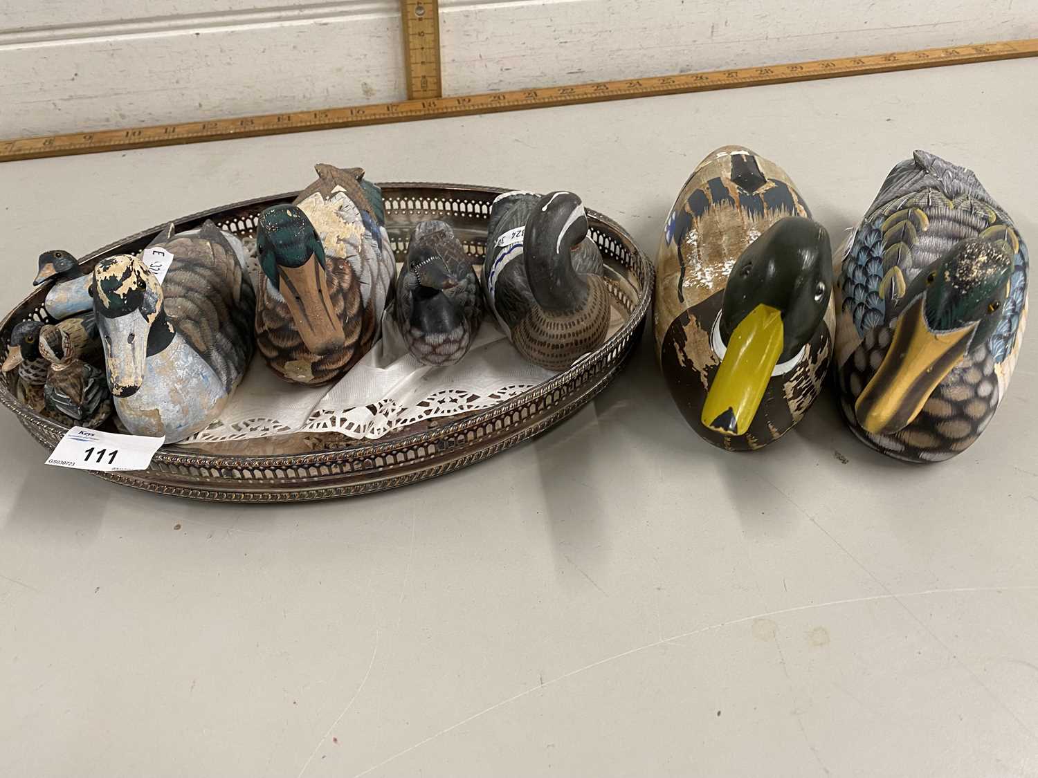 Mixed Lot: Various model ducks and a silver plated tray