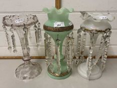 A group of three various glass table lustre vases