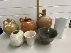 A collection of various pottery wares to include Studio Pottery vase by John Booth