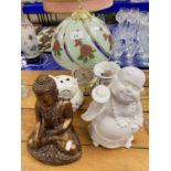 Mixed Lot: Buddha ornaments, table lamp etc