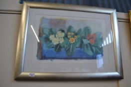 Print of polyanthus by Esther Wragg, framed and glazed
