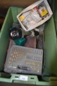 One box of various tools, drill bits and other garage clearance items