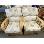 Pair of bamboo and wicker conservatory chairs