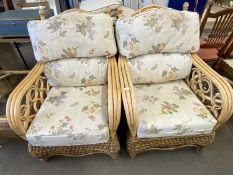 Pair of bamboo and wicker conservatory chairs