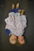 A pair of vintage composite dolls with cloth bodies, some restoration, but AFLengths