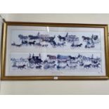 Reproduction print of horse and carriages, framed and glazed