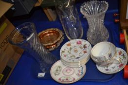Tray of various tea wares, glass vases etc